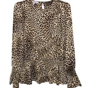 Libby Edelman Top Size Medium Leopard Print Gathered Waist Peplum Mob Wife